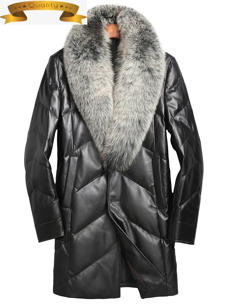 

Leather Jacket Genuine Men Down Jackets 2021 Winter Jacket Men Fox Fur Collar Sheepskin Coat Plus Size P-13-18111-1 MY1791