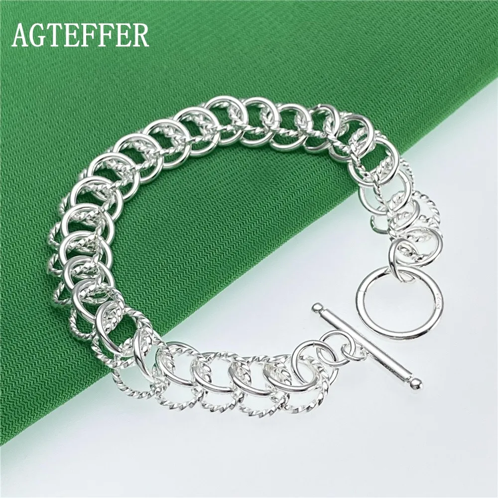 

AGTEFFER New 925 Sterling Silver Round Bracelet Men's and Women's Fashion Jewelry Valentine's Day Gift Free Shipping