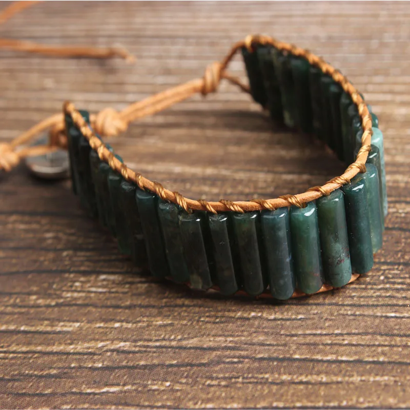 Браслет плетеный из натурального Императорского камня прямоугольная колонна 4