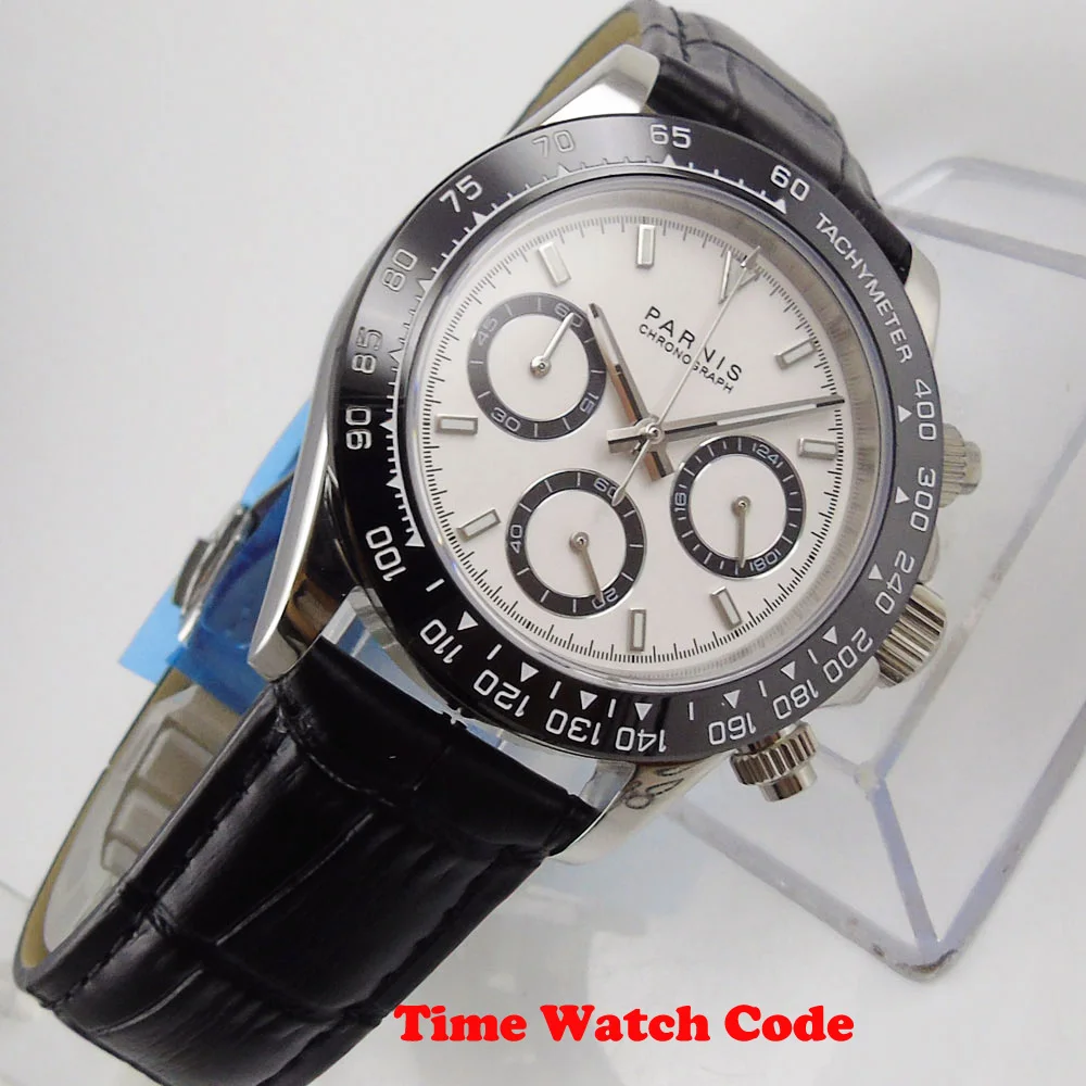 Хронограф 39 мм Parnis кварцевые наручные часы Для Мужчин's секундомер с белым