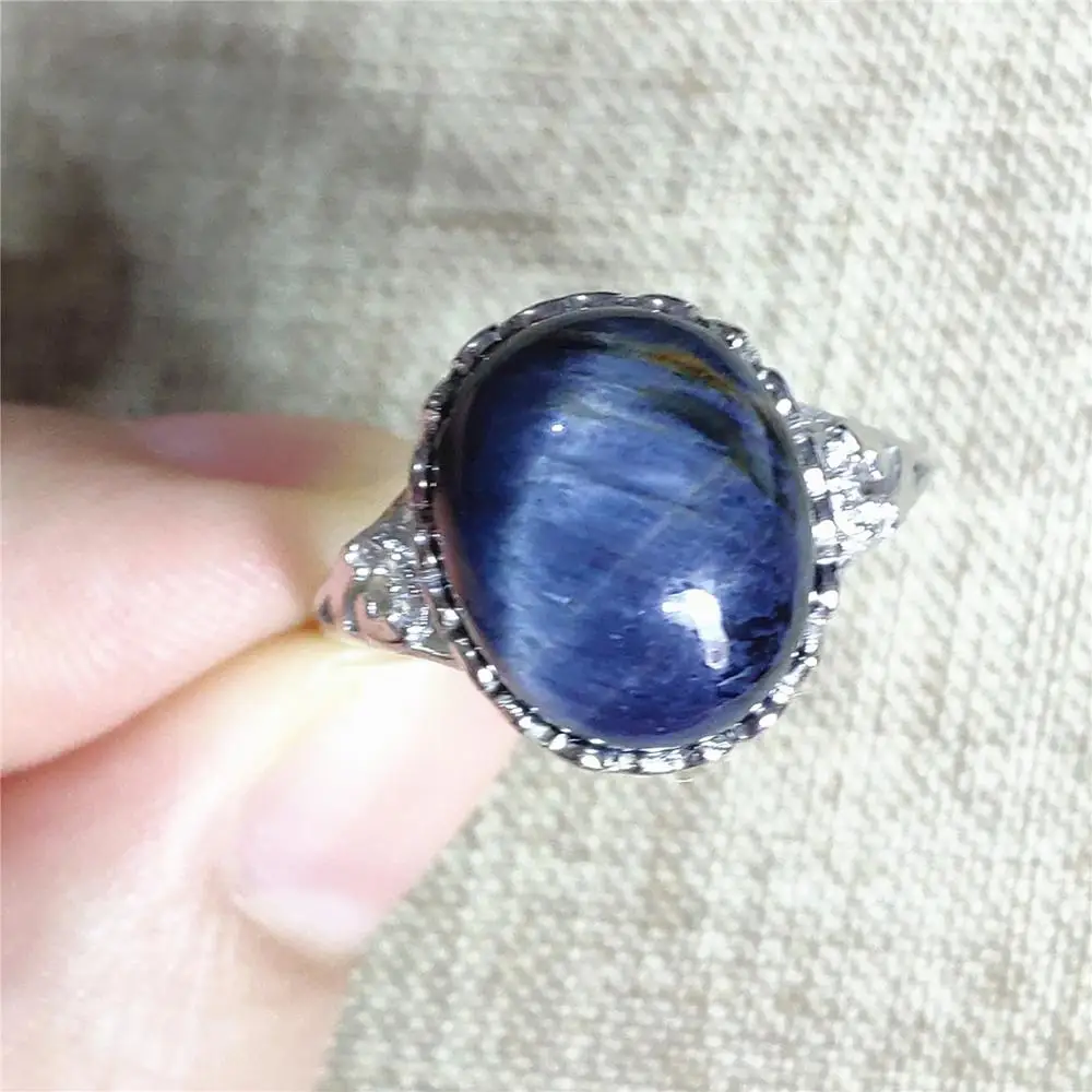 

Регулируемое кольцо из голубого драгоценного камня высшего качества с натуральным пьестерситом Намибии, 15x12 мм, облегающее овальное серебр...