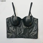 Женский топ без рукавов 2021, короткие сексуальные черные майки, топы со встроенным бюстгальтером, Бралетт пуш-ап из искусственной кожи, для ночного клуба и представлений