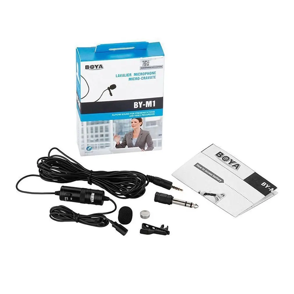 

BOYA BY-M1DM BY-M1 Microphone with 6M Cable Dual-Head Lavalier Lapel Clip-on for DSLR Canon Nikon iPhone Camcorders Recording