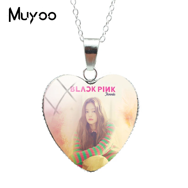 Новая мода Корея Поп BLACKPINK группа сердце бижутерия со стеклянными кабошонами ожерелье ручной работы Сердце Подвески Подарки для поклонников HZ3