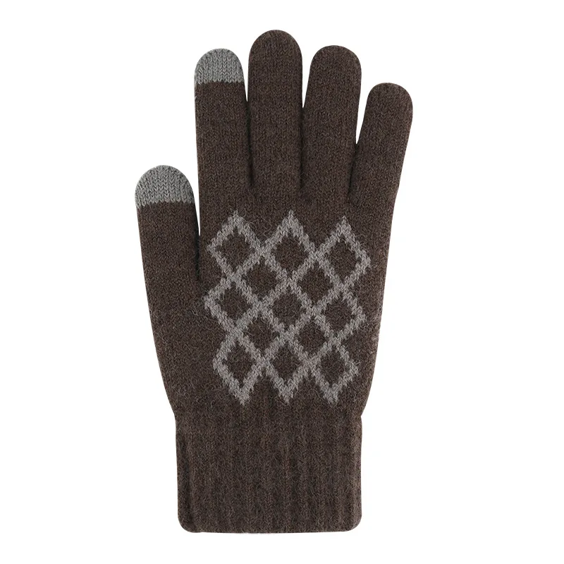 

men's Winter Touch Screen Gloves Thicken Warm Knitted Stretch Gloves Imitation Wool Full Finger Outdoor Skiing Glove