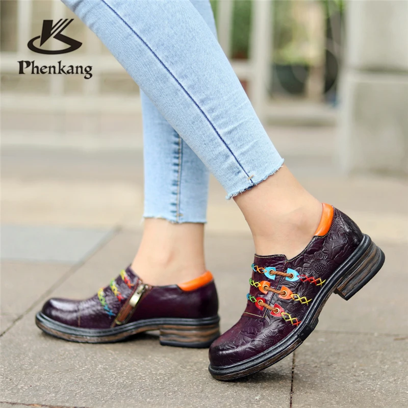 

Genuine Cow Leather Women Shoes Brogues Designer Vintage Flat Casual Shoes Round Toe Handmade Oxford Shoes For Women 2021 Purple