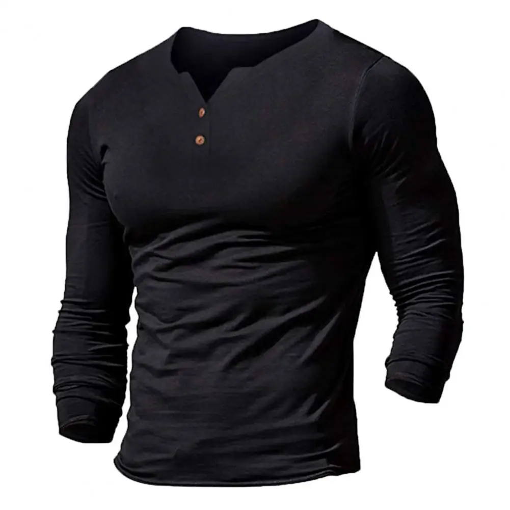 Рубашка Henley Мужская с длинным рукавом V-образным вырезом и планкой на пуговицах