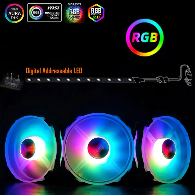 CAOMENG Компьютерные Корпуса Вентилятор Симфония 12см Для ROG AURA VDG / RGB Цветной