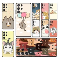 hot cute cartoon cat meow for samsung galaxy s22 s21 s20 fe ultra plus s10 s9 s8 s7 s6 edge 5g black soft phone case cover