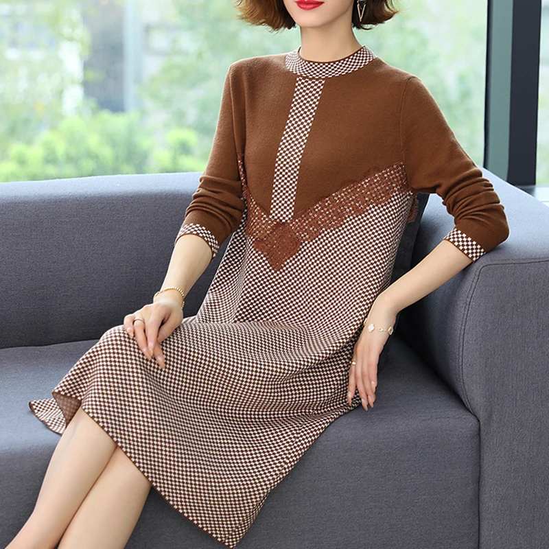 

2021 New Women Elegant Bodycon Long Sweater Autumn Winter Vintage Black Knitting Pullovers Casual Plus Size Wool Sweater Dresses