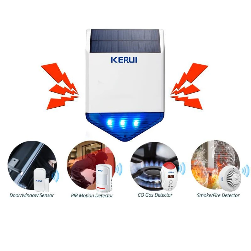 

KERUI Home Security Emergency Alert Button Waterproof Indoor Outdoor Siren 110dB 433MHz SJ1 Solar Siren Alarm System SOS Button