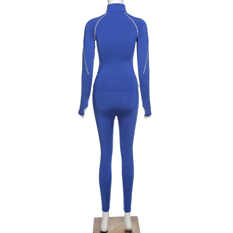 

Fashion Long Sleeve Skinny Jumpsuits Women Zip Up Patchwork Elastic Hight Slim Sportswear Female Streetwear Outfits