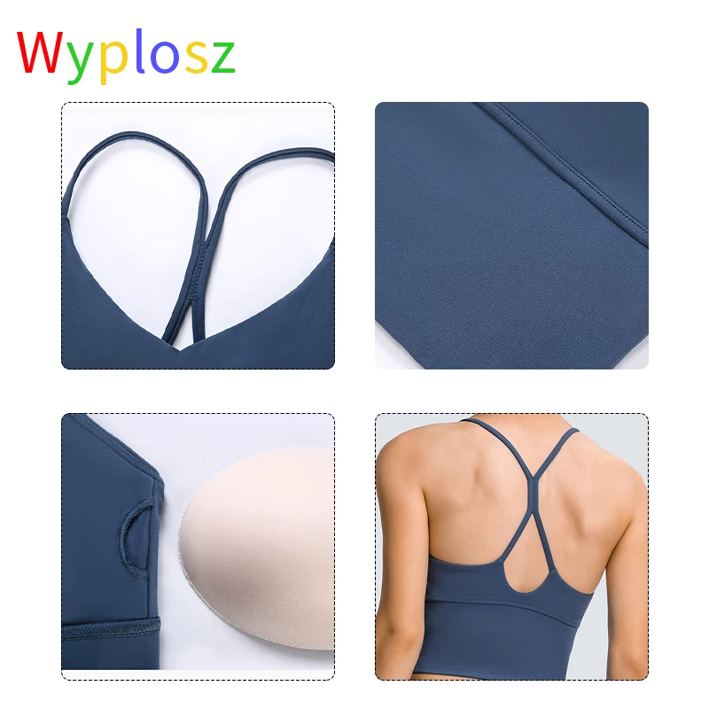Wyplosz Yoga Bra Tight Sport Tank Top Cross Back With Removable Chest Fitness Vest Sexy Comfortable Women Gym Drop V Collar Long