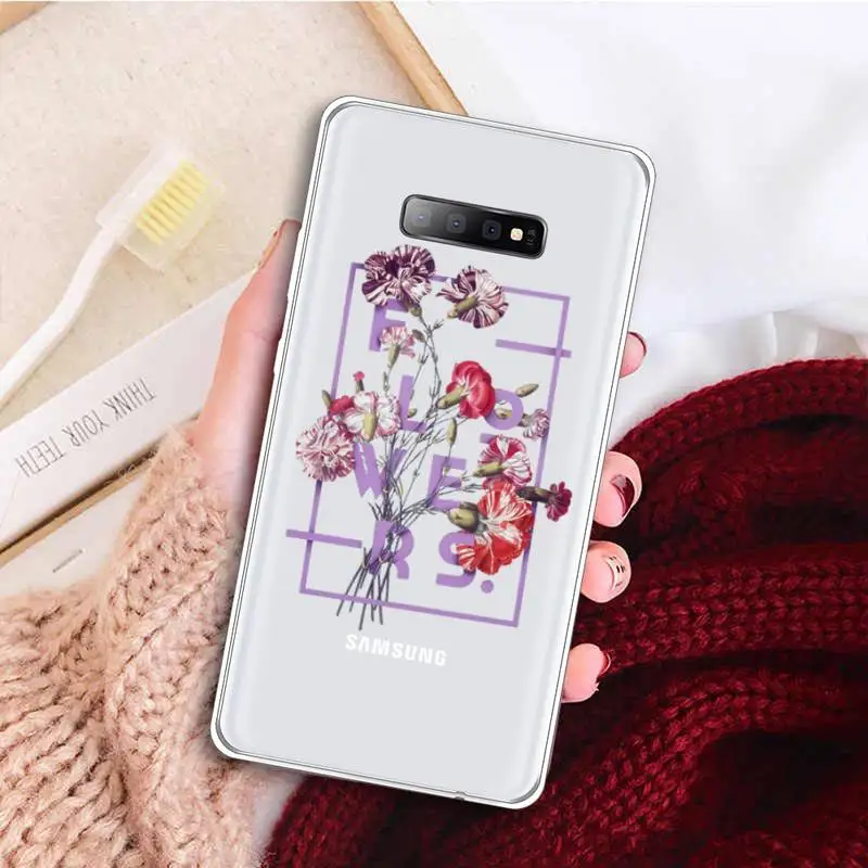 

Creative cartoon aesthetic flower text Phone Case Transparent For Samsung Galaxy A 71 21s S note 8 9 10 plus 20 ultra