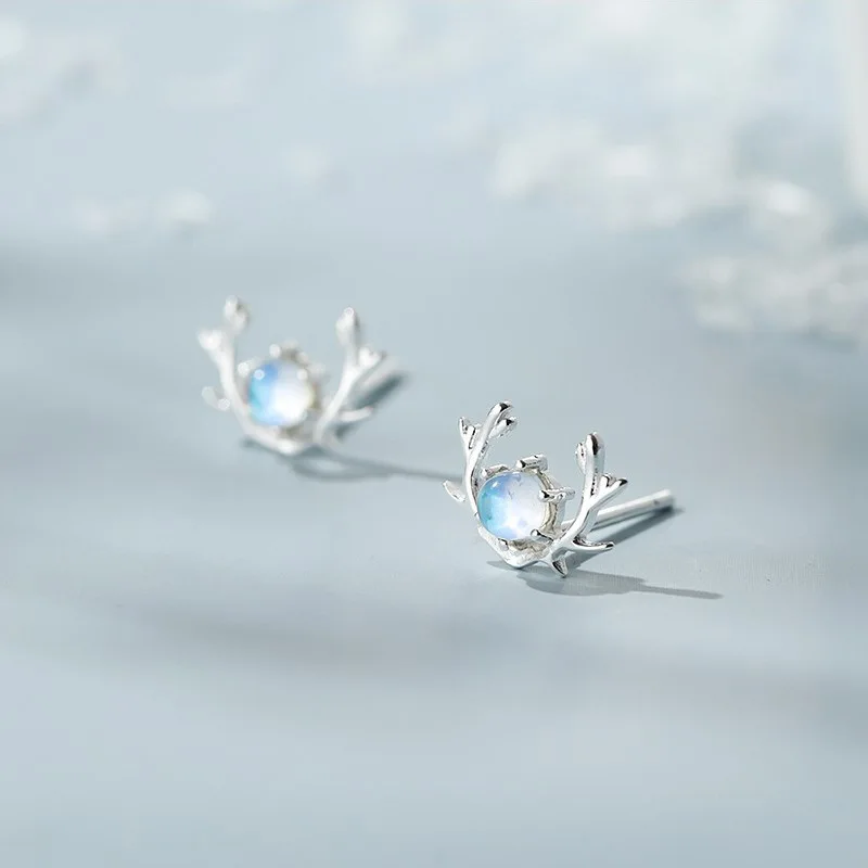 

925 Sterling Silver Moonstone Deer Stud Earrings For Women Christmas Jewelry Pendientes Brincos eh374