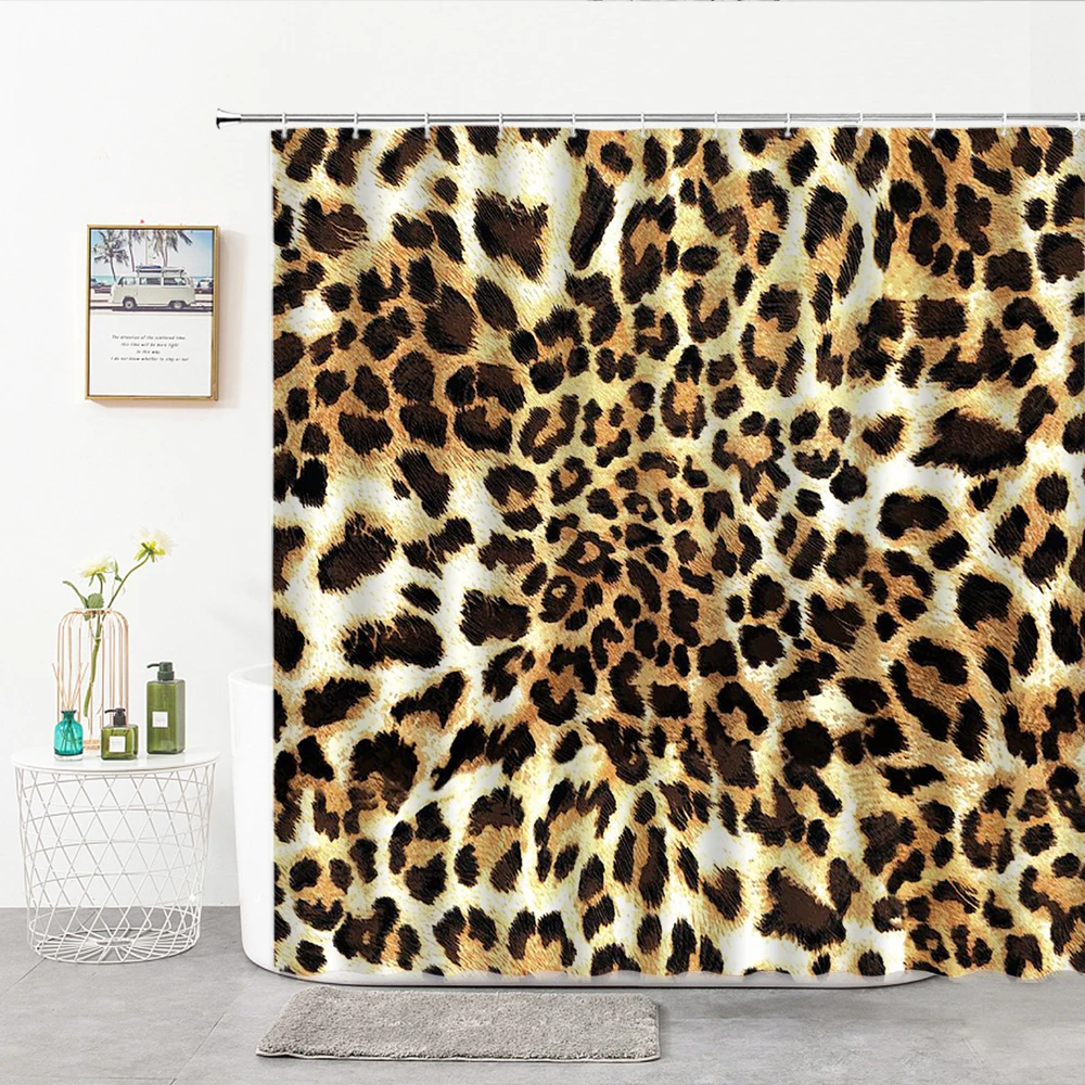 

Leopard Shower Curtains For Bathroom Curtain With Hooks Rings Waterproof Bath Curtain White Color Pattern Bathroom Products