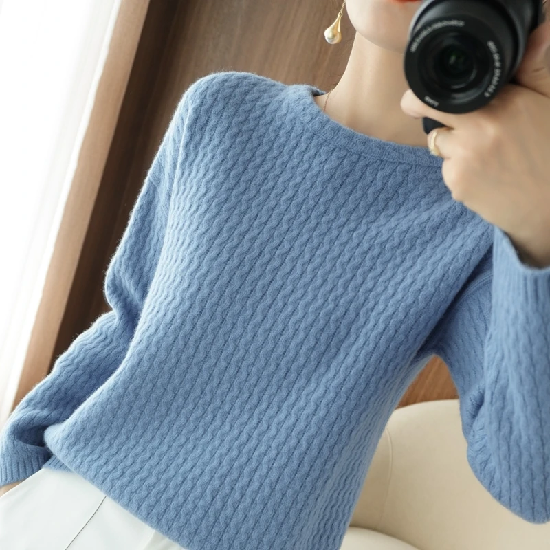 

women natural wool sweater round neck warm pullover female full sleeves short stylish top jacket loose jumpers