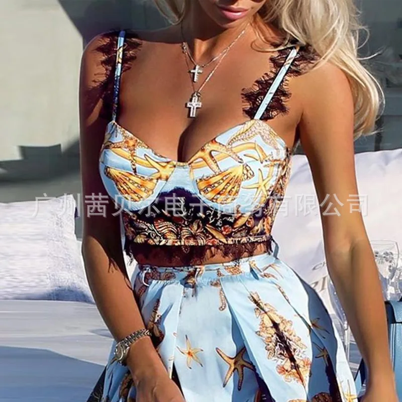 Платье-мини женское с цветочным принтом V-образным вырезом и высокой талией |