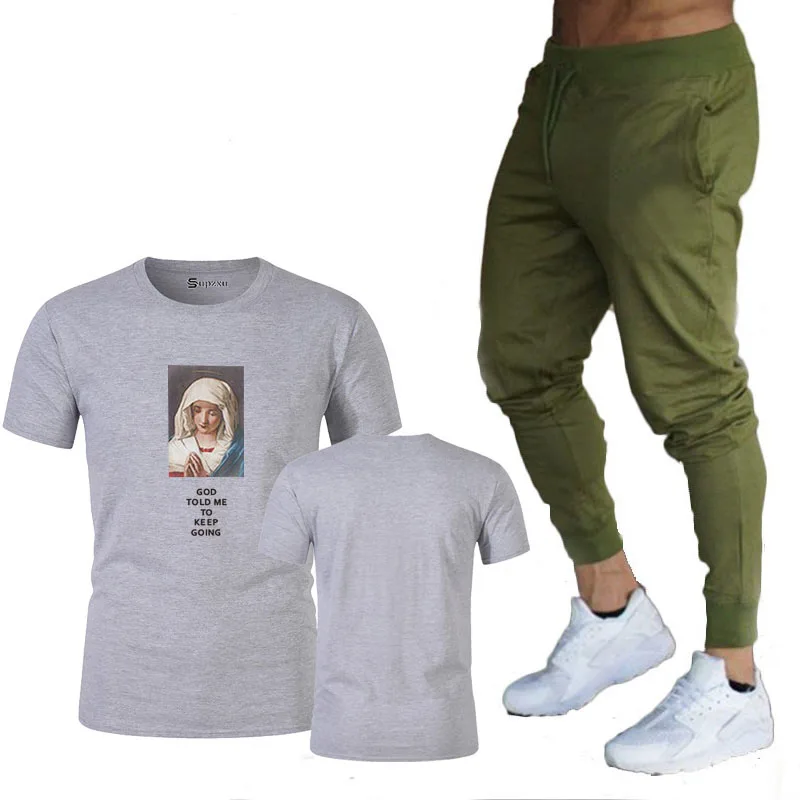 

2021 summer fashion leisure brand men's suit sportswear sportswear men's sportswear short sleeve T-shirt + trousers