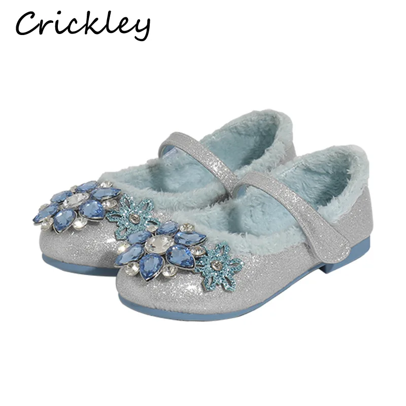 

Зимняя обувь с украшением в виде кристаллов со стразами обувь для девочек; Обувь принцессы; Вечерние ботильоны с плюшевой отделкой теплая д...