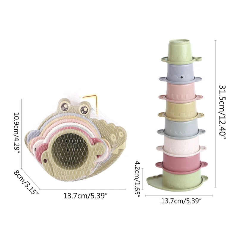 

Pack of 8 Cups Swimming Pool Outdoor Beach Sandpit Toy Stacking Cup Toy Model Alligator Cup Educational Toy Bathtub Toys