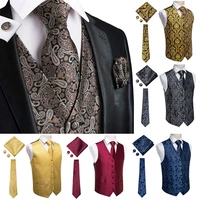 hi tie black luxury paisley mens vest set hanky cufflinks for wedding 100 silk vest for men gold waistcoat yellow classic vest