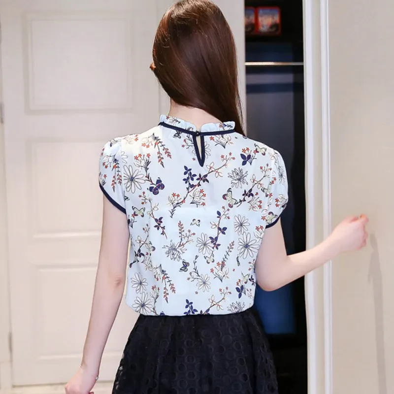Blusas Femininas летняя шифоновая блузка с цветочным принтом гофрированный воротник