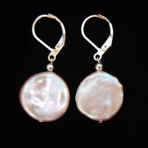 

Новое Любимое монета жемчужной сережкой 17 мм Серебряный тон пресноводного жемчуга розовый фиолетовый жемчужины в форме монеты Laverback серьги...