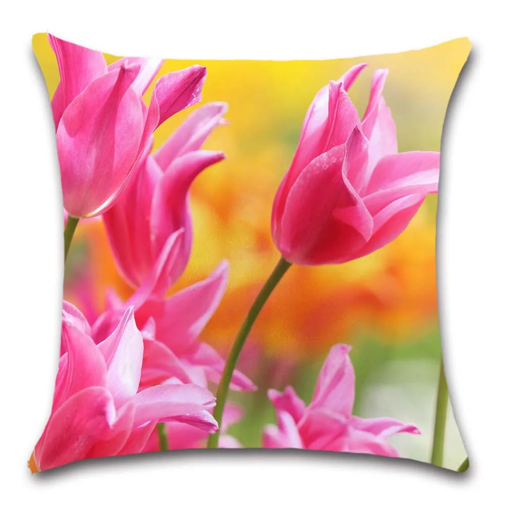Pink Tulips flower plant pattern white Cushion Cover decorative sweet Home sofa seat friend chair kids bedroom gift pillowcase | Дом и сад