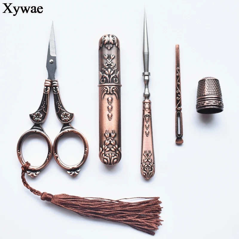 

Retro Vintage Scissors Awl Threader Thimble Embroidery Scissors Tailor Craft Fabric Tools for Sewing Supplies Needlework Shears