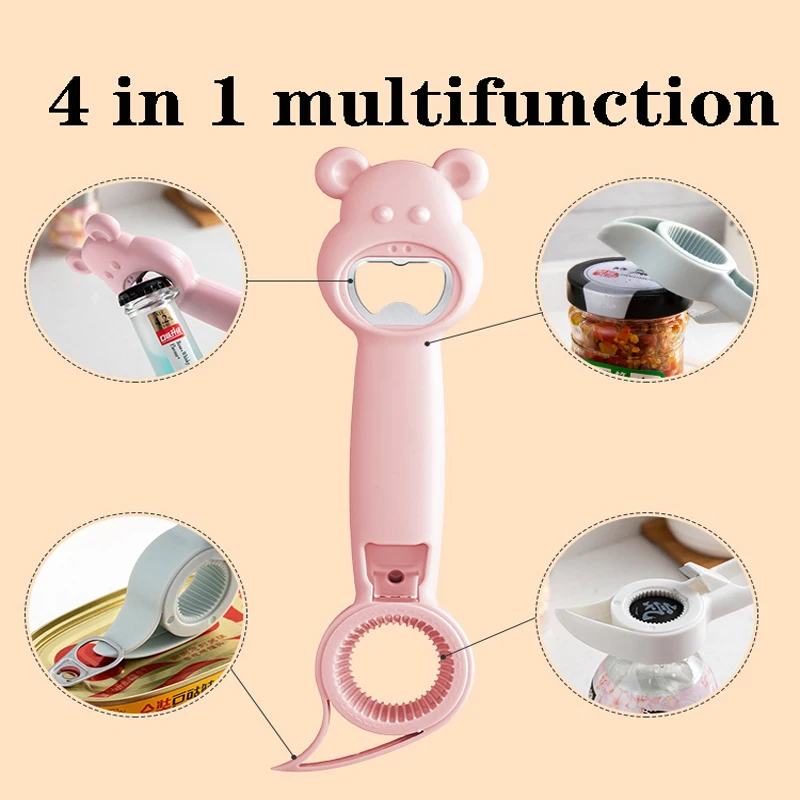 

4 In 1 Lid Remover Multifunction Stainless Steel Bottle Opener Beer Drink Openers Kitchen Tools Bar Outdoor Celebration Tools