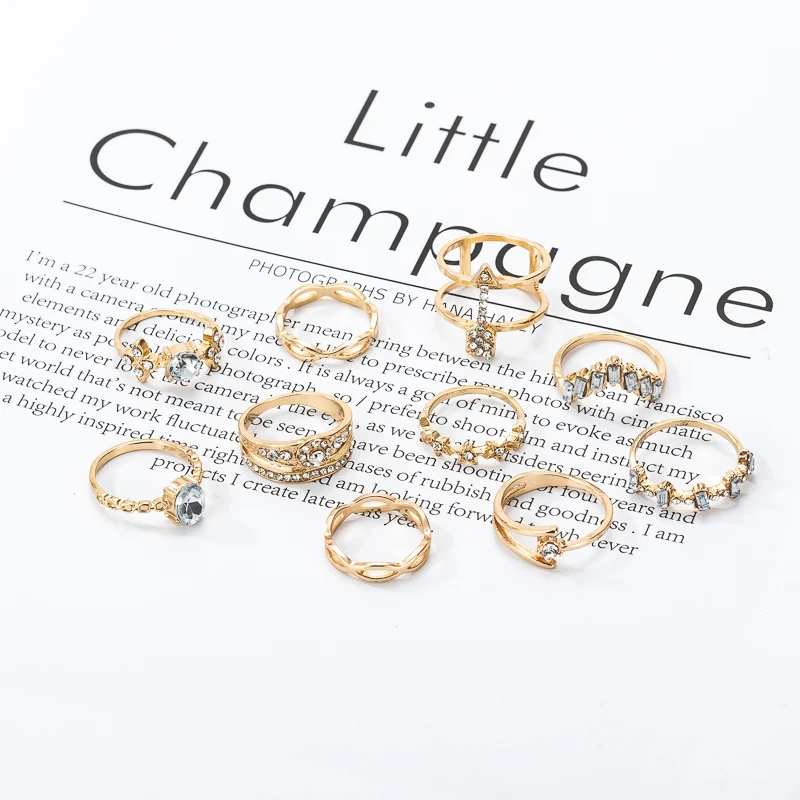 Винтажный Золотой набор колец с кристаллами Moon Star кольцо для женщин свадебный