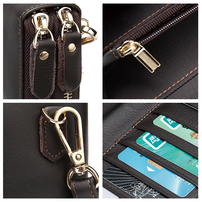 

NIUCUNZH mens leather wallet luxury designer purse for men long clutch for male big capacity engraved wallet wristlet zippers