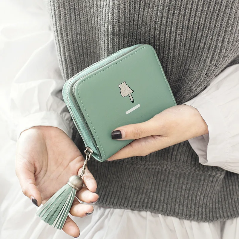 Zipper Wallet Female Short Student Korean Version Cute Small Fresh Simple Multifunctional Two Folding Purse Anime | Багаж и сумки