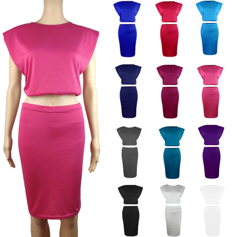 

2021 Fashion Lady Skirt Suits Sexy Sleeveless Tops and Casual Skirts Outfits Summer Women Two Piece Sets Streetwear Shoulder Pad