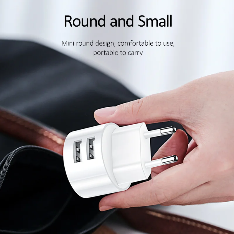 USAMS 5V 2.1A Mini Round US EU UK Plug Dual Ports Phone Charger For iPhone iPad Samsung Xiaomi Basic Charge Travel Charger