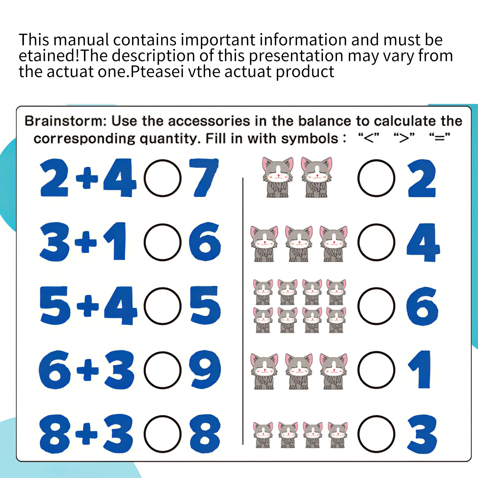 

Kid Toys Tianping Cute Kitty Balance Toy Set Math Training Balance Scale Toy With Guidance Cards Early Education Games Children