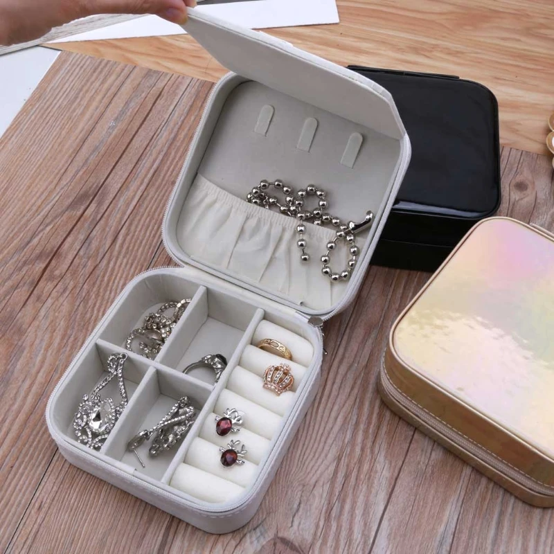 

Mirror Travel Jewelry Organizer Small Jewelry Box Mini Portable Jewelry Case Rings Earrings Necklace Organizer for Women