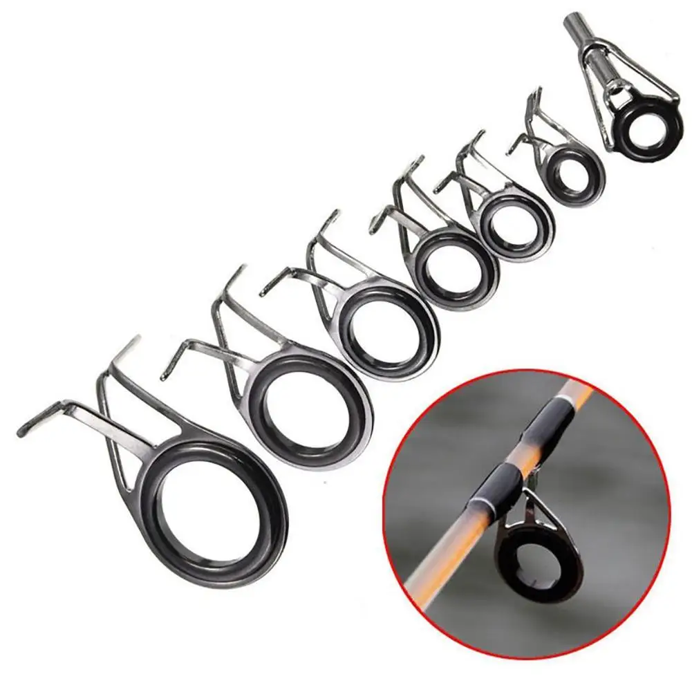 

7Pcs Mixed Size Fishing Rod Guides Tip Top Eye Line Rings Building Repair Kit Fishing Tools