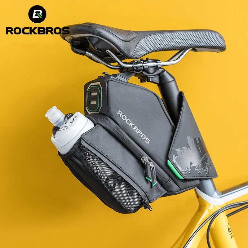 

ROCKBROS Bike Saddle Bag With Water Bottle Pocket Waterproof Reflective MTB Bicycle Portable Seatpost Tail Bag Bike Accessories