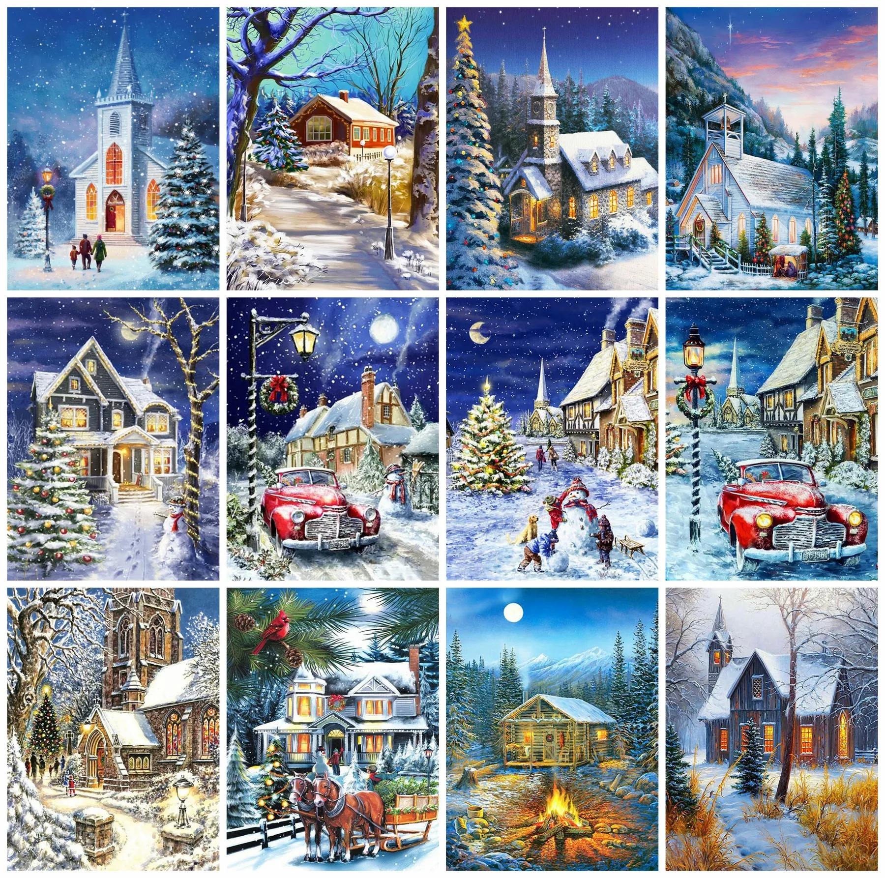 

Huacan полная Алмазная мозаика зима 5D алмазная живопись вышивка дом картина Стразы Рождество