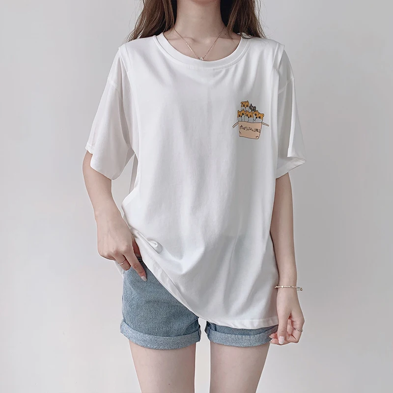 Футболка для кормления с коротким рукавом и принтом милого котенка летняя блузка