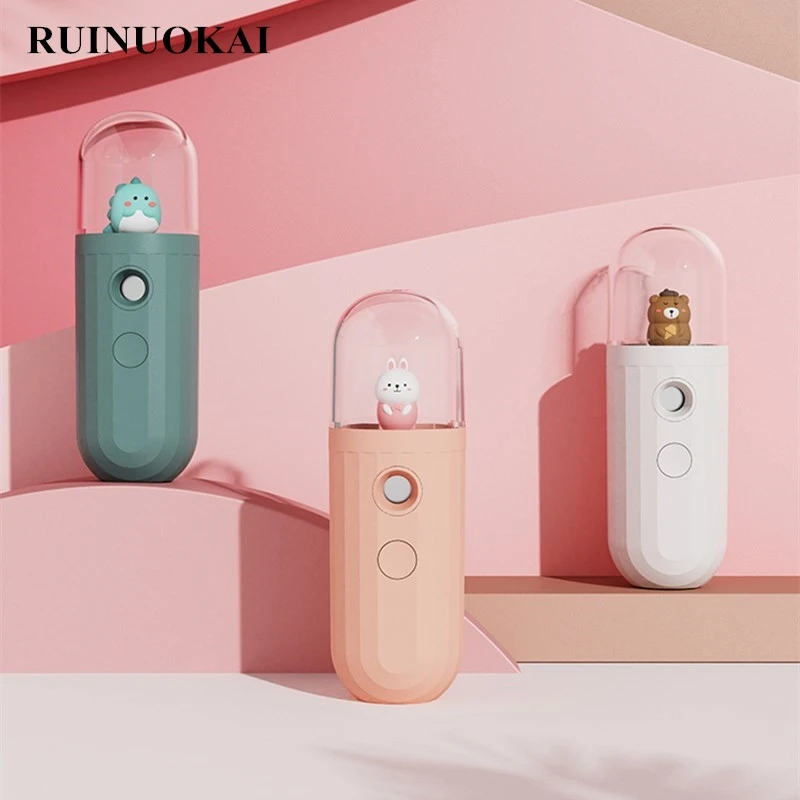Portable Cute Pet Face Air Humidifier USB Rechargeable Mini Handheld Beauty Hydrating Skin Facial Steamer Water Mist Maker Gift
