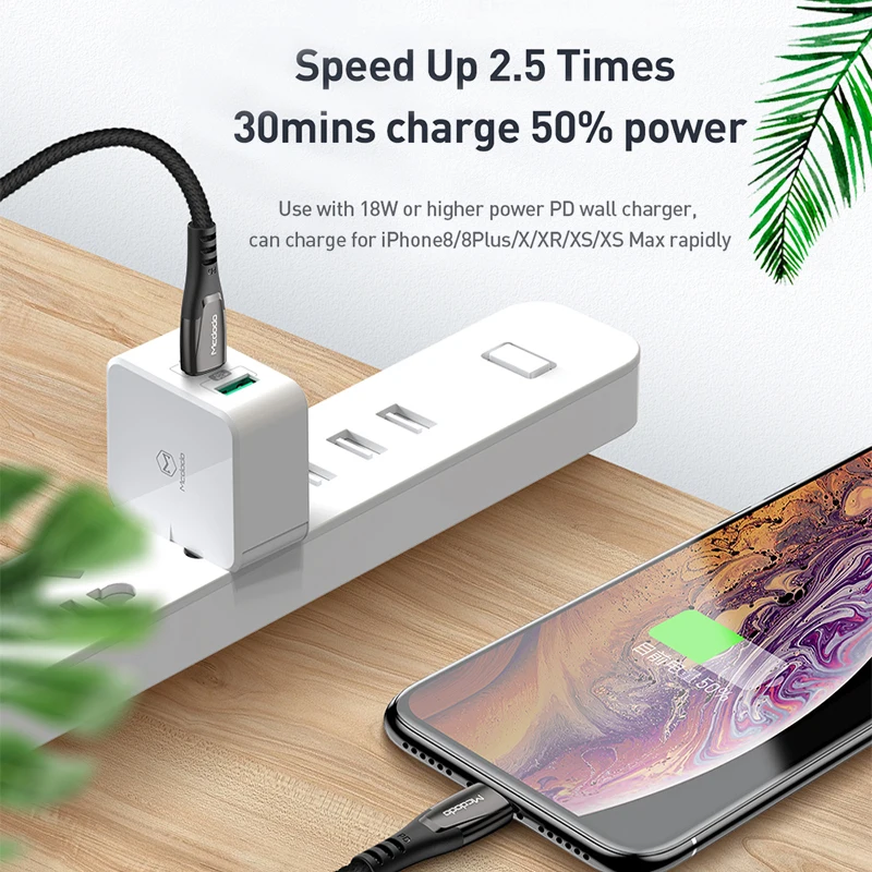 Mcdodo USB-C PD 18W кабель для быстрой зарядки type C для зарядного устройства lightning USB C для iPhone XR XS Max 8 Plus iPad Pro Кабель