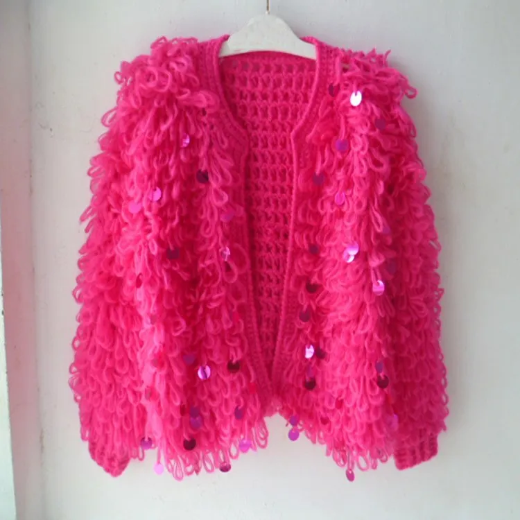 Женский свитер с пайетками в стиле ретро короткий жакет вязанный вязаный