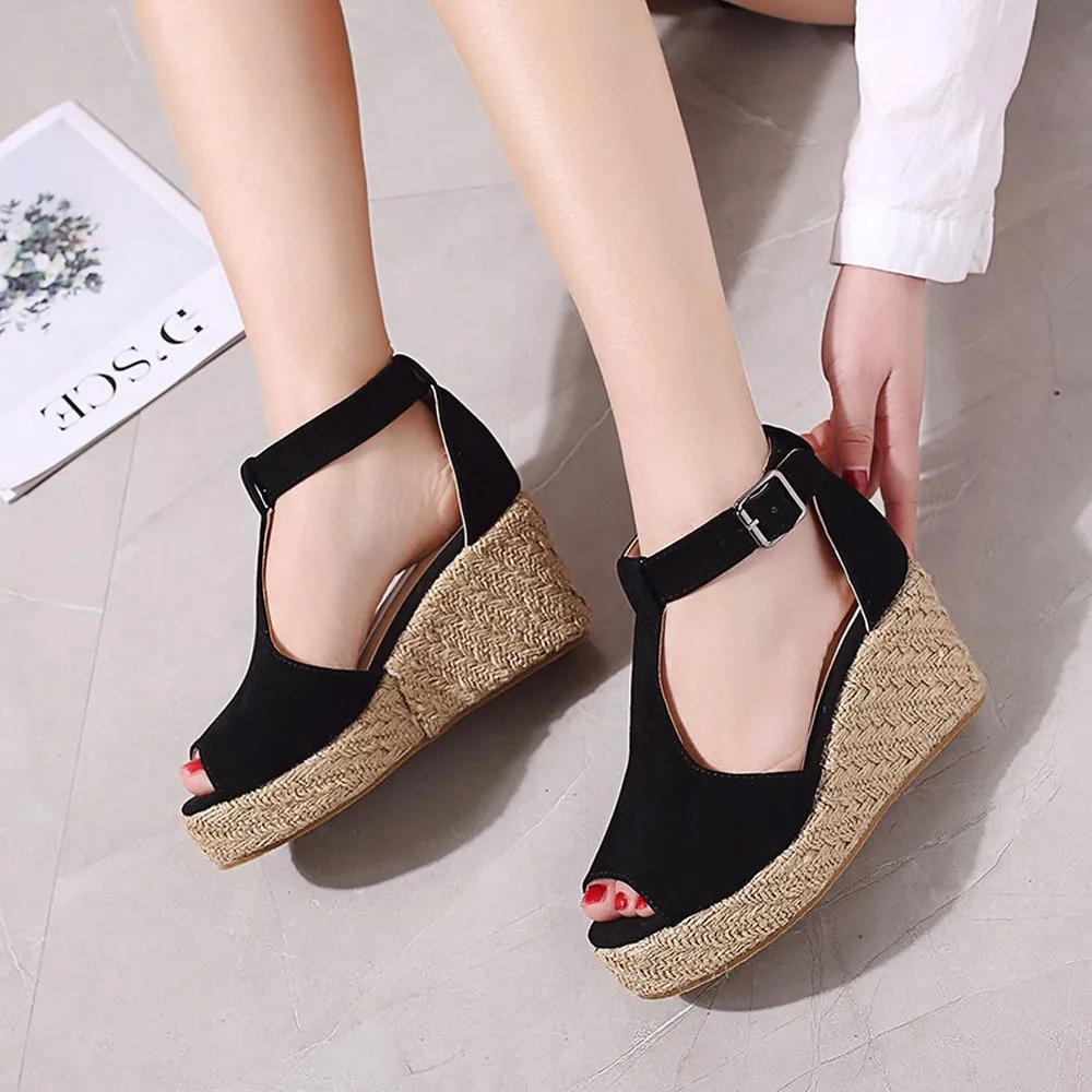 

Women'S Plus Size 43 Spring/Summer 2019 Slope-Heeled Roman Sandals And Fish-Snout Fashion Women'S Sandals