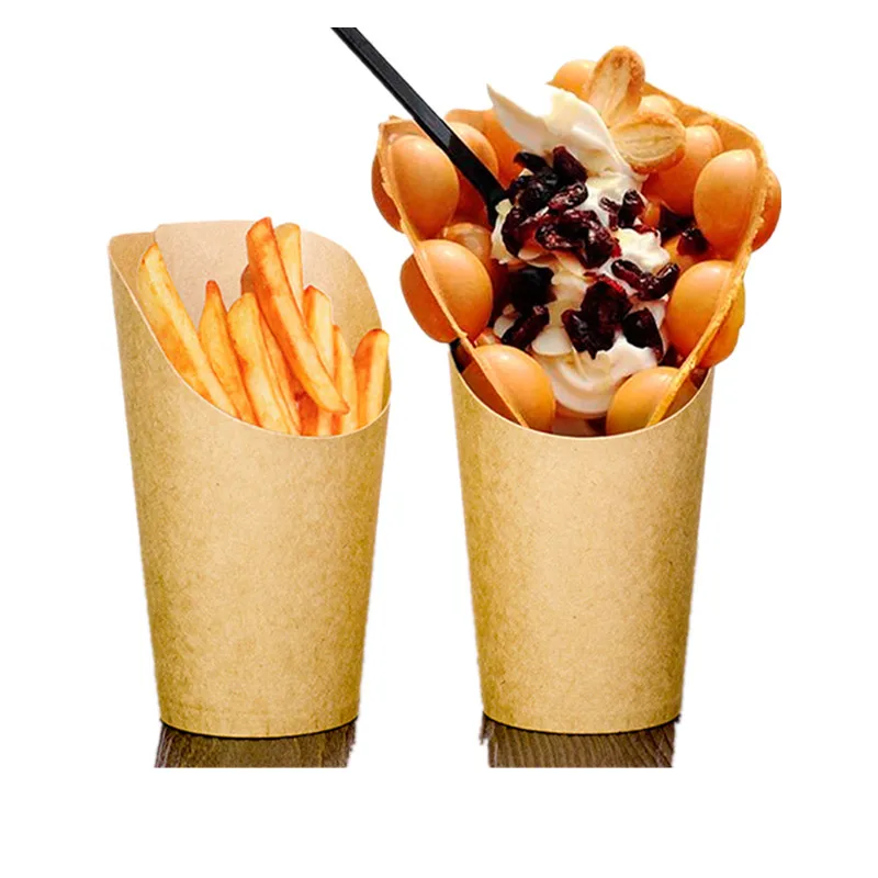 

50pcs Kraft paper slanted french fries cup disposable egg cake ice cream paper cup chicken snack takeaway packaging cups