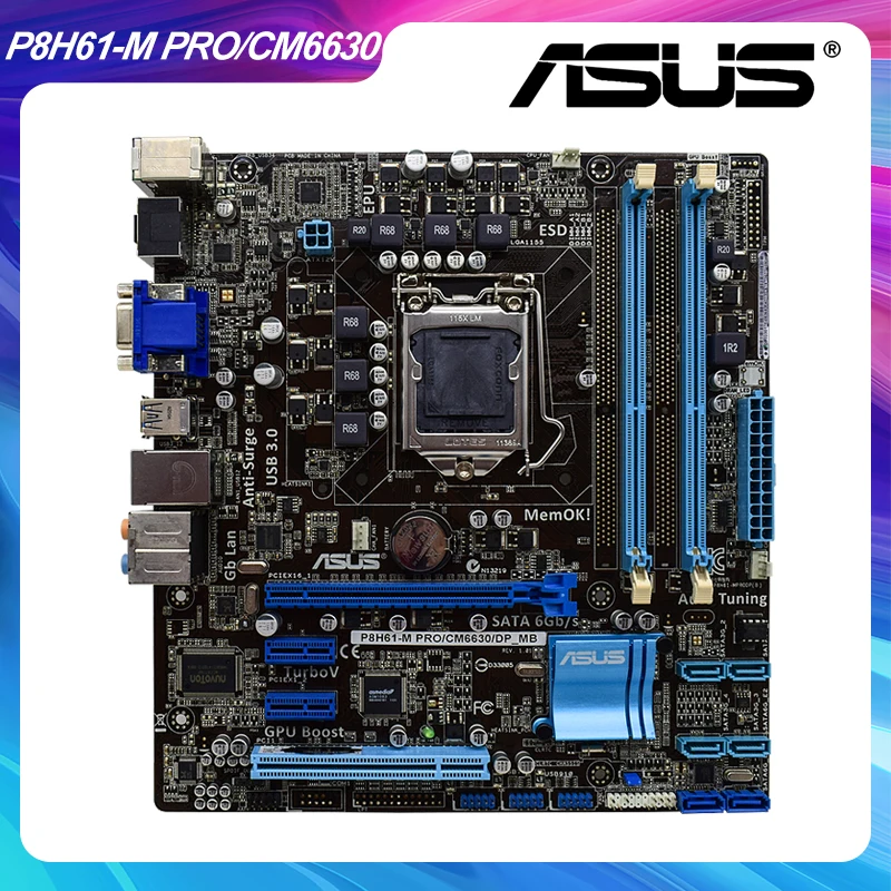 ASUS P8H61-M PRO/CM6630/DP_MB Intel H61 LGA 1155 Материнская плата для настольного ПК DDR3 16 ГБ Core i3/i5/i7