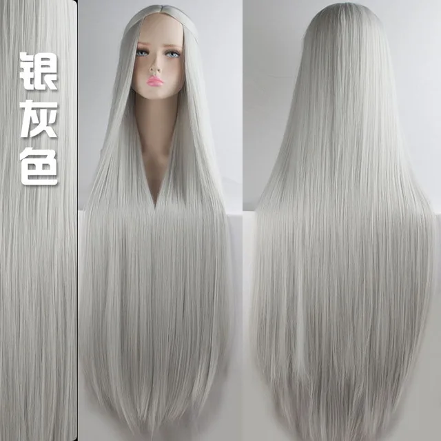 MUMUPI Cos Wig Blonde Blue Red Pink Grey Purple Hair for Party 100CM Long Straight Synthetic cosplay Wigs for Women - Color: P4/30