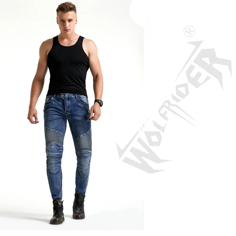 Корейская распродажа облегающие мотоциклетные джинсы мужские брюки для езды по